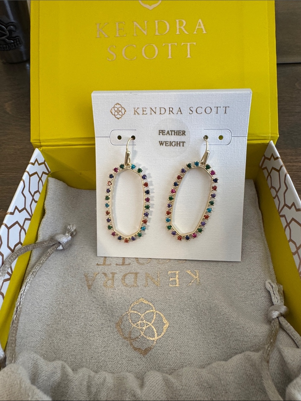 Kendra Scott Gold Oval Earrings with Multicolor Stones